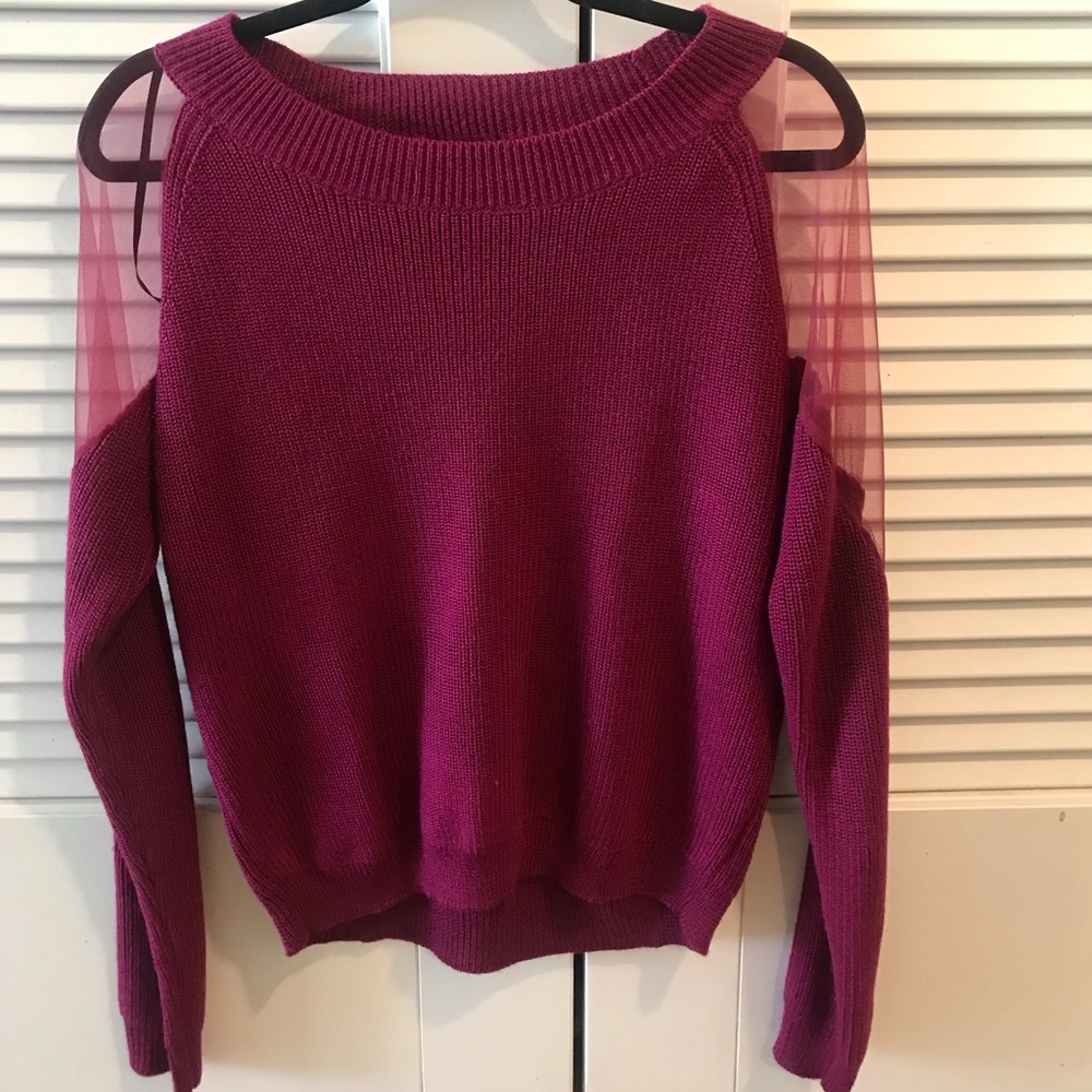 Sweater w/ sheer back & shoulder open detail